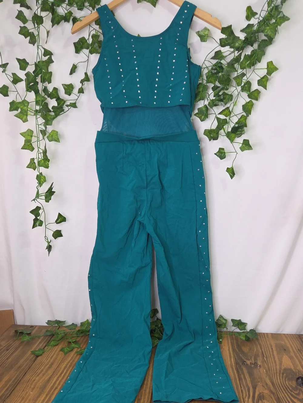 Weissman. Teal Jumpsuit with Embellished Detail For Dance. Size LC. Like New